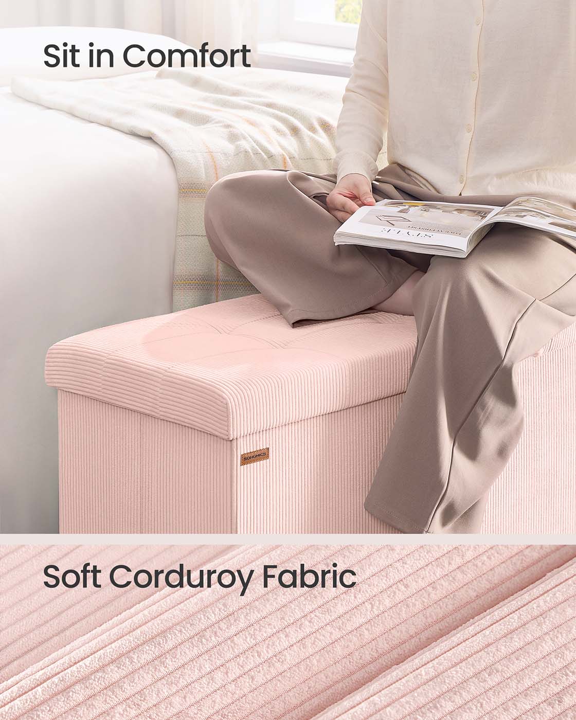 Foldable storage ottoman bench with foot rest