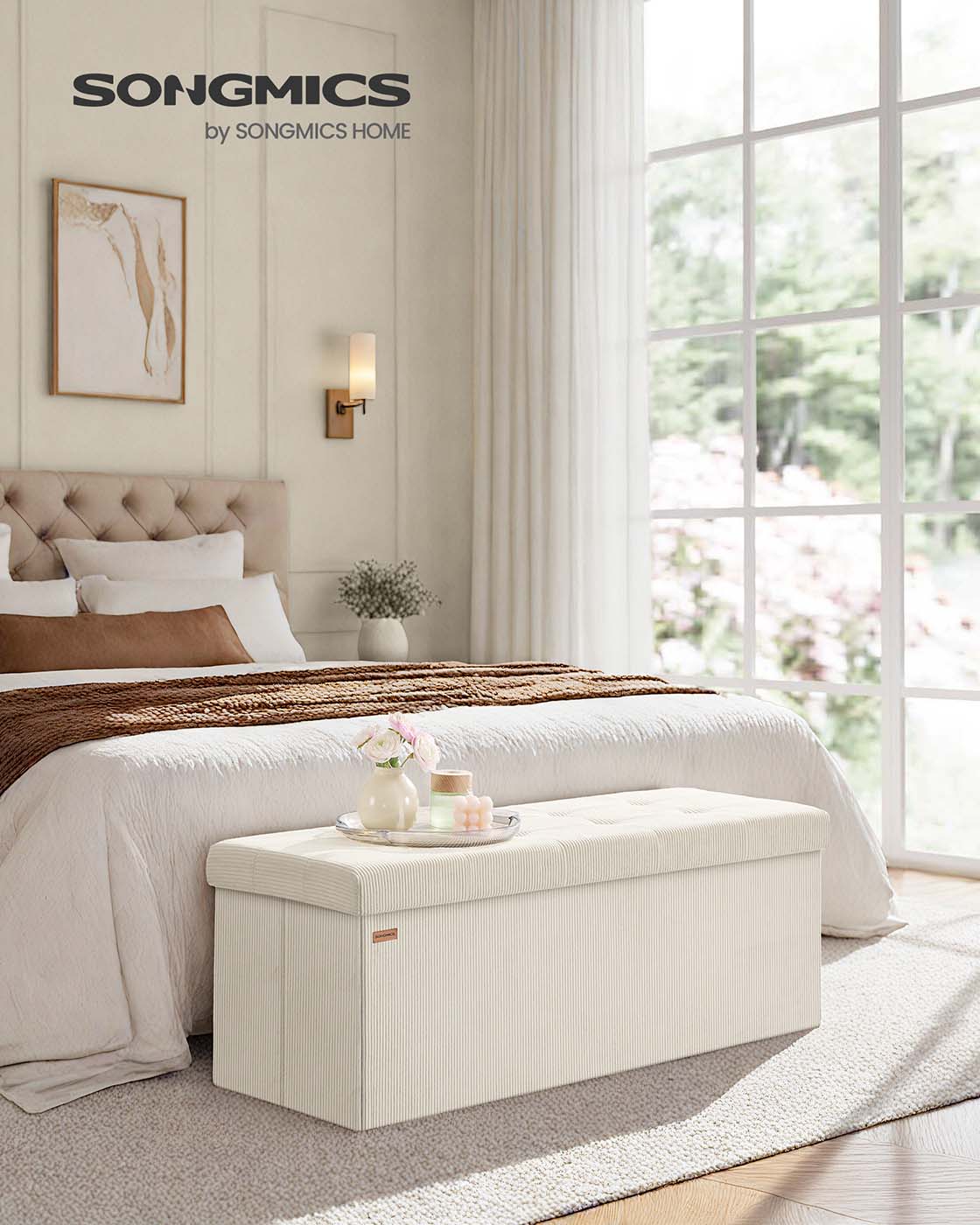 Foldable storage ottoman bench with foot rest