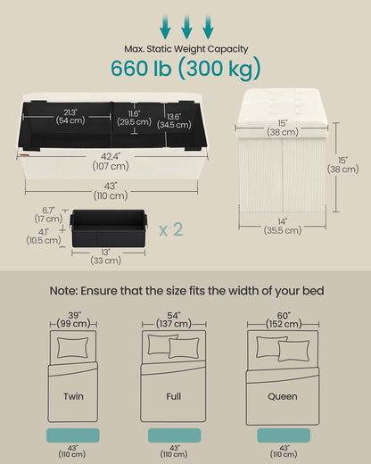 Foldable storage ottoman bench with foot rest