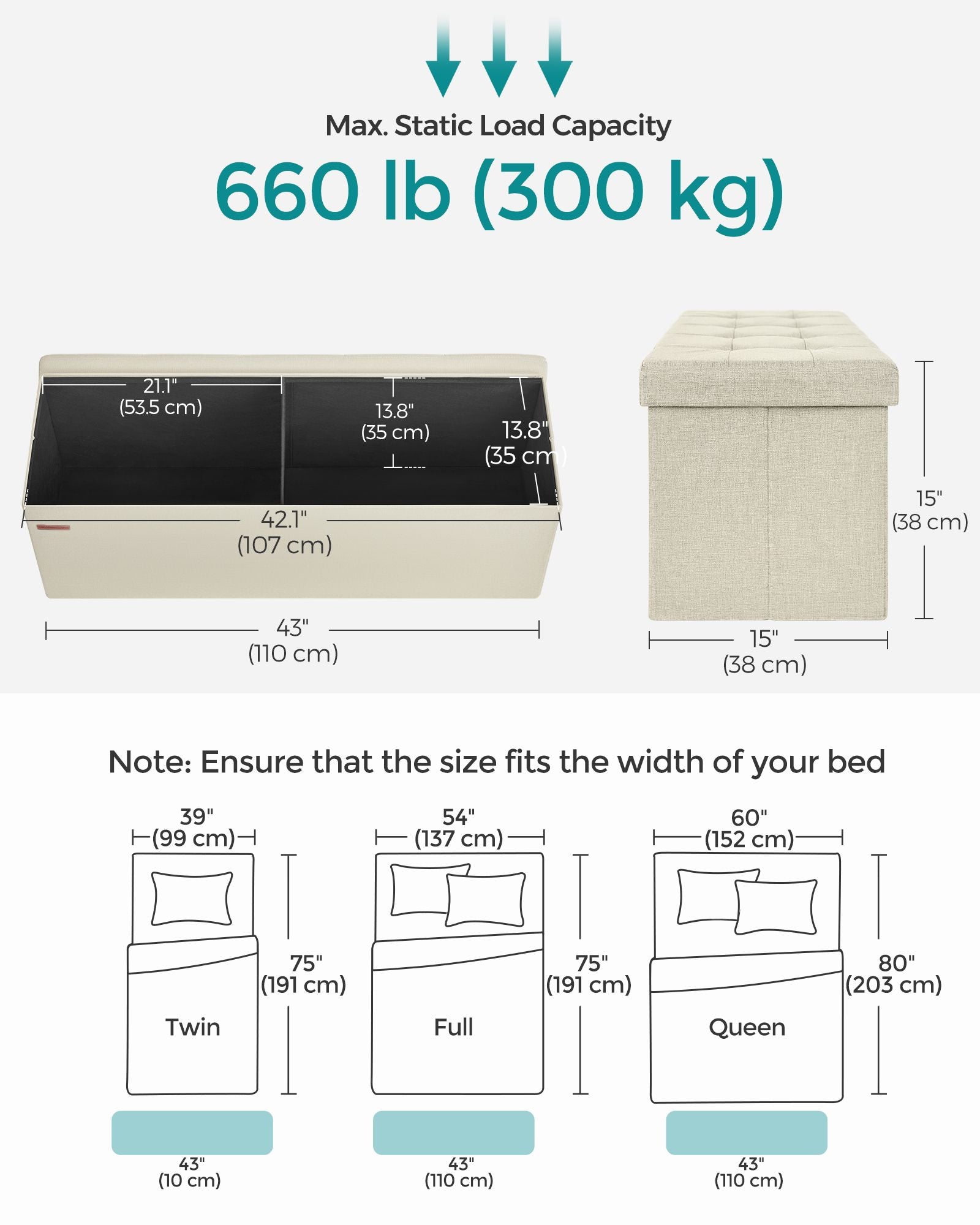 43 Inches Folding Storage Ottoman Bench - HWLEXTRA 