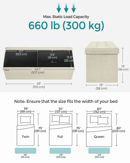 43 Inches Folding Storage Ottoman Bench - HWLEXTRA 