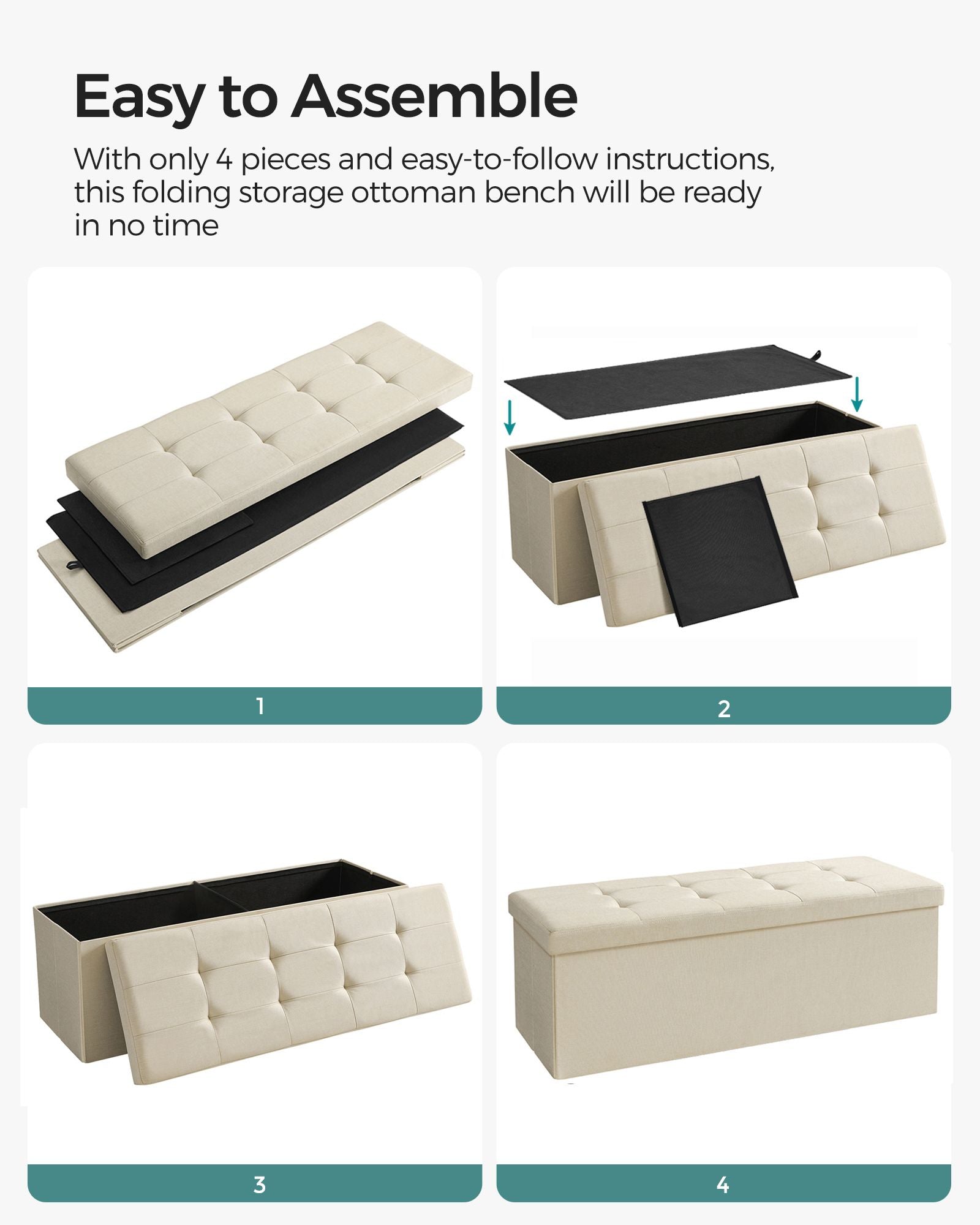 43 Inches Folding Storage Ottoman Bench - HWLEXTRA 