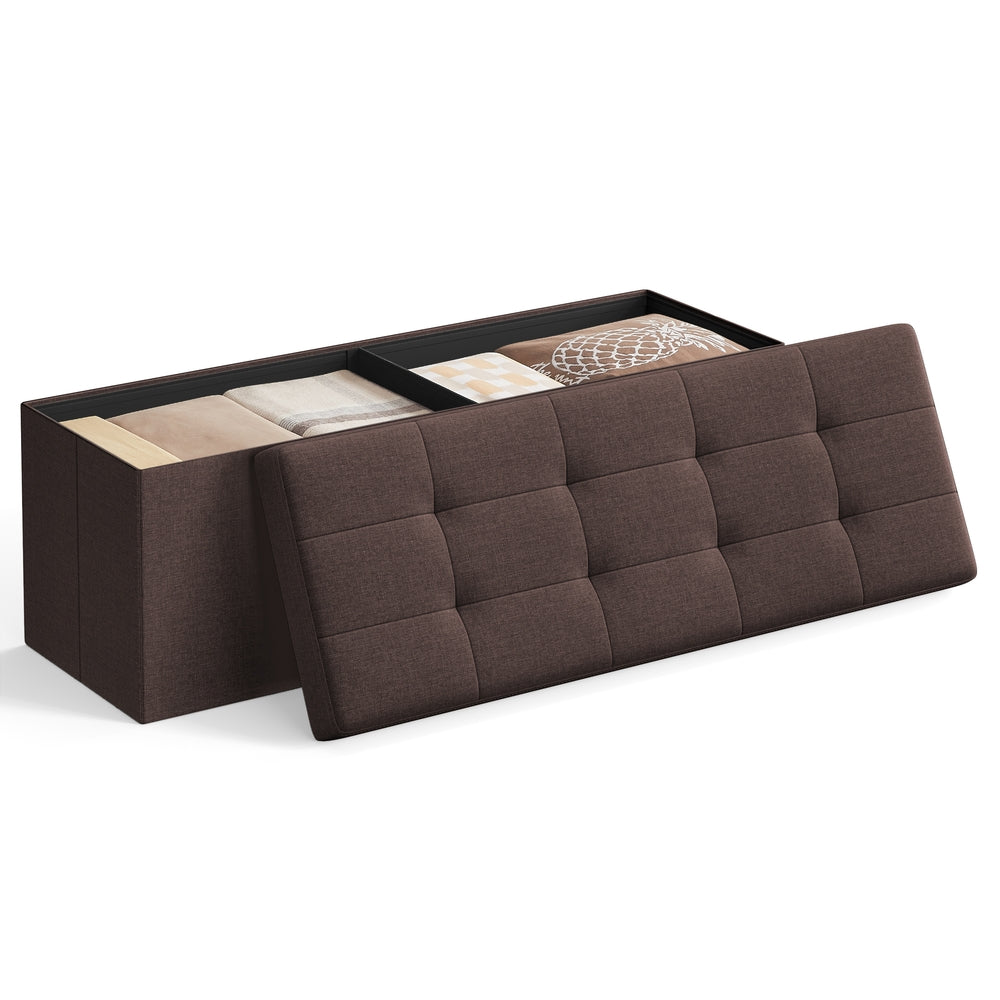 Folding Storage Ottoman Bench Storage Chest Foot Rest Stool with Metal Support, Holds up to 660lb, Dark Grey