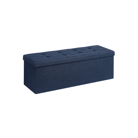 Storage Ottoman Bench, Padded Chest with Lid, Folding Seat, 120L Capacity, Hold up to 660lb, Navy Blue