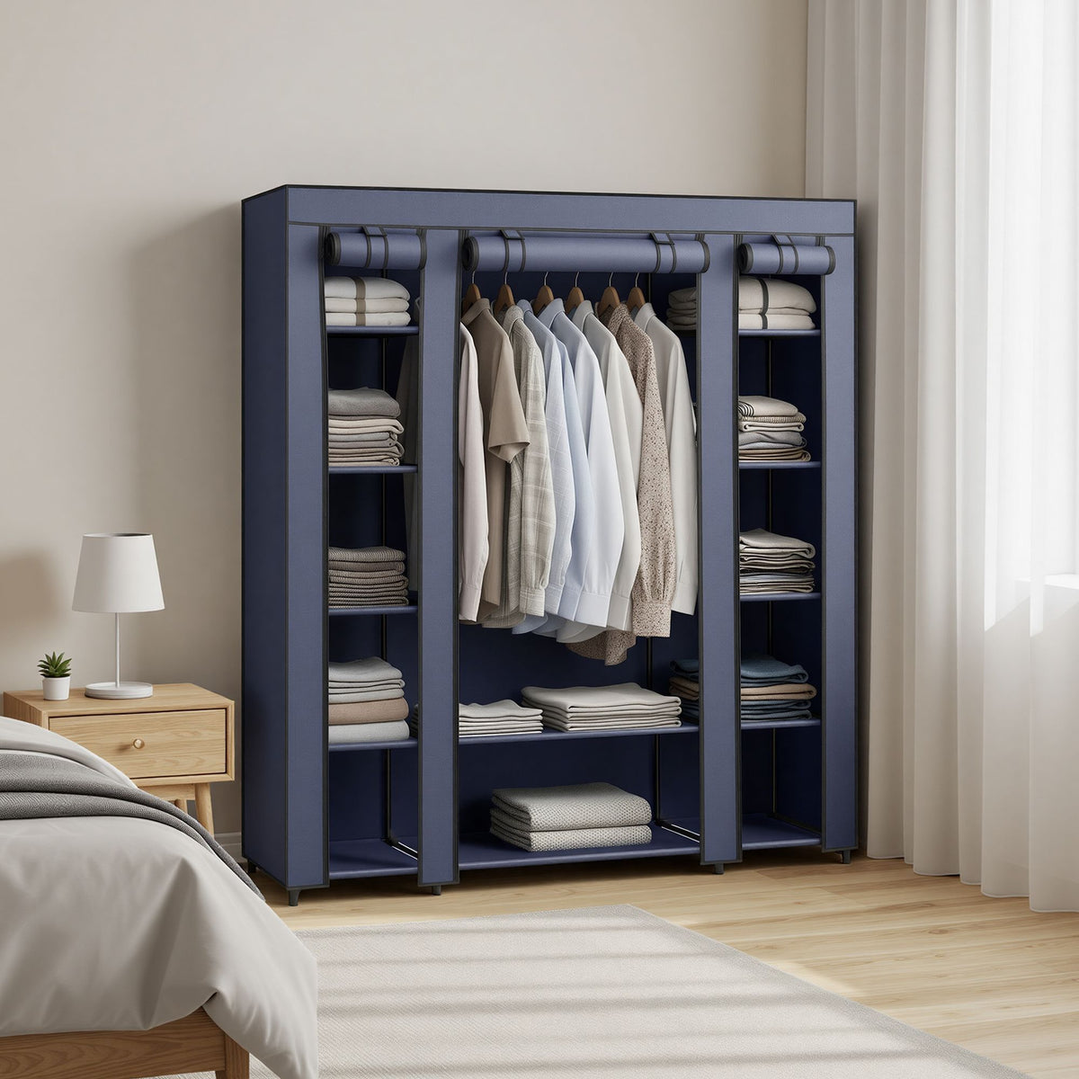 Closet Wardrobe, Portable Closet for Bedroom, Clothes Rail with Fabric Cover