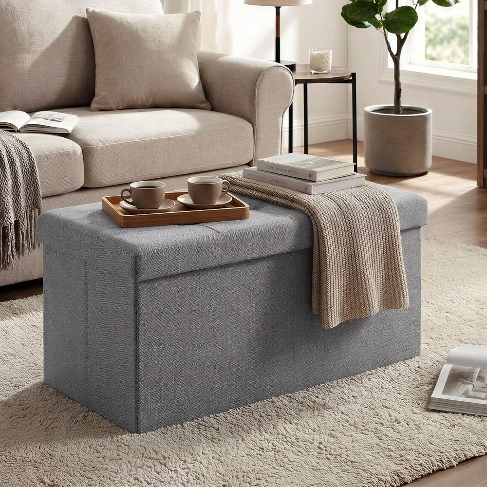 Linen Fabric Storage Ottoman - image 2
