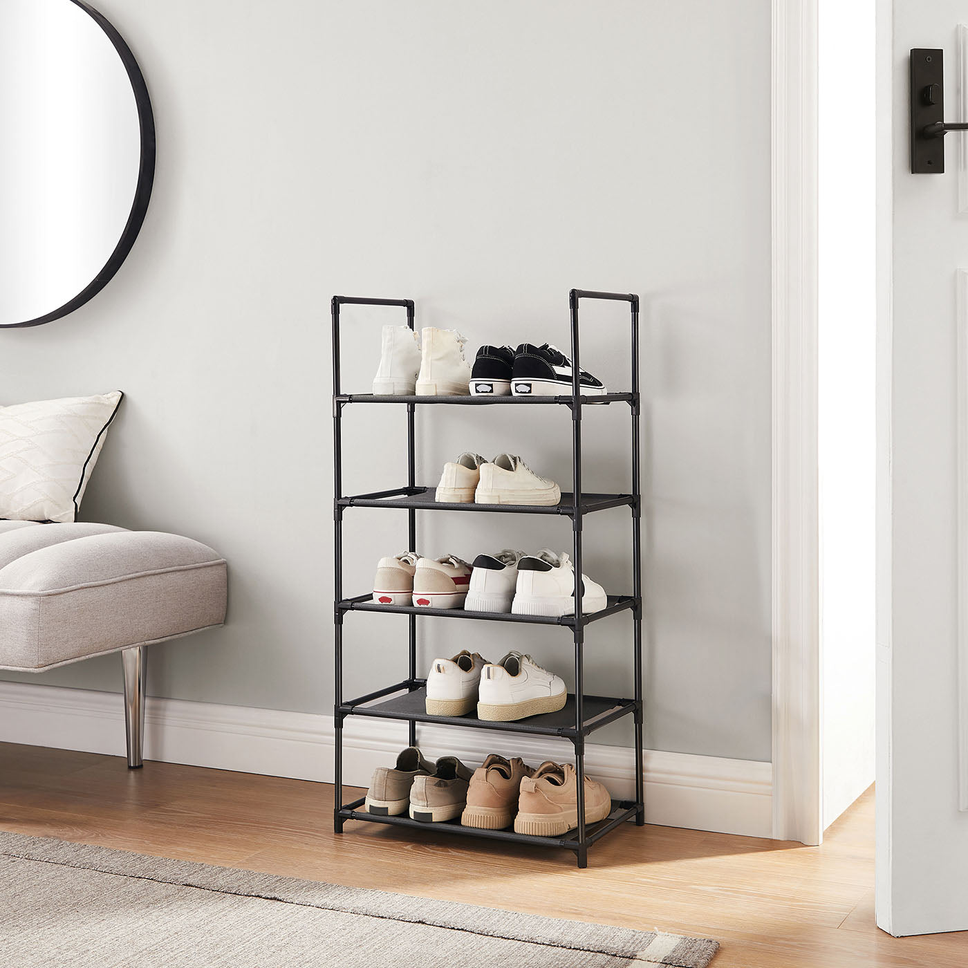 5-Tier Metal Shoe Rack: Space-Saving Shoe Organizer with Non-Woven Shelves, 28x45x89cm for Bedroom/Hallway - image 3