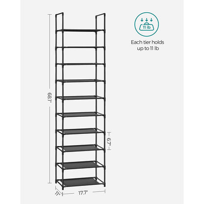 10-Tier Shoe Shelf with Metal Frame