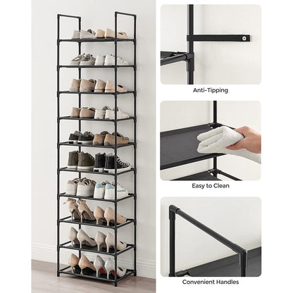 10-Tier Shoe Shelf with Metal Frame