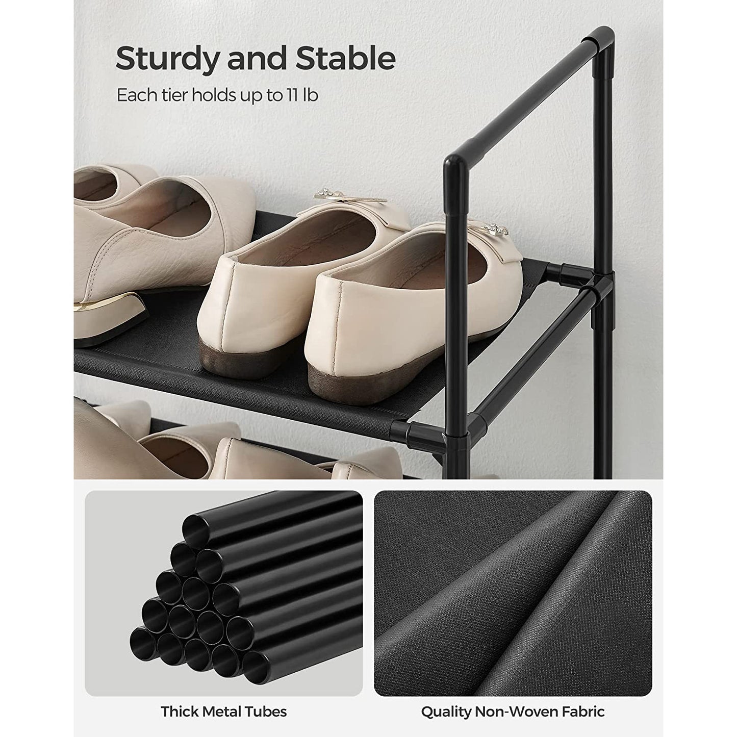 10-Tier Shoe Shelf with Metal Frame