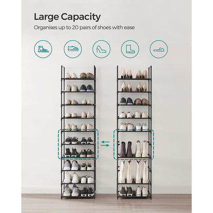 10-Tier Shoe Shelf with Metal Frame