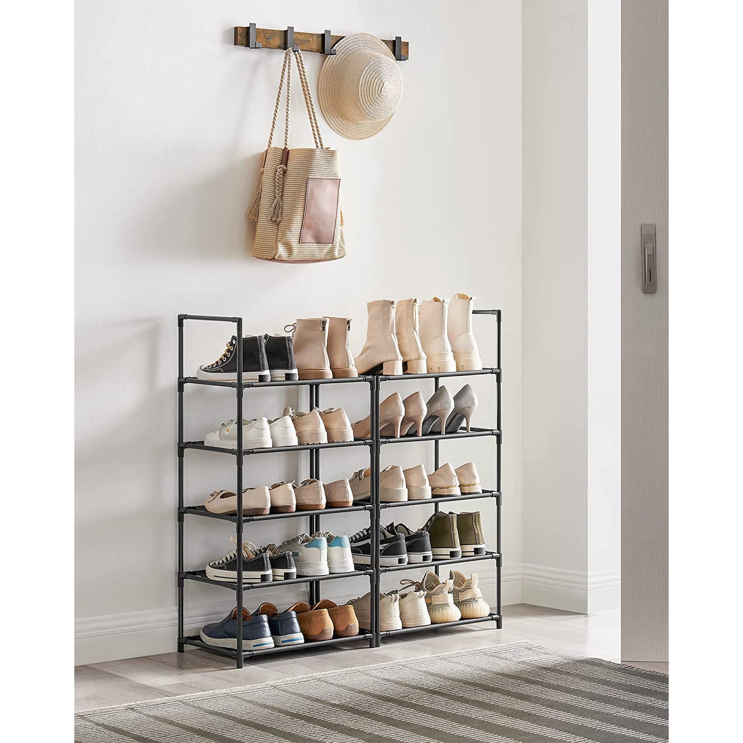 10-Tier Shoe Shelf with Metal Frame