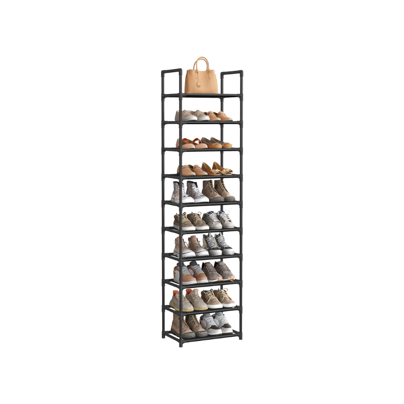 10-Tier Shoe Shelf with Metal Frame