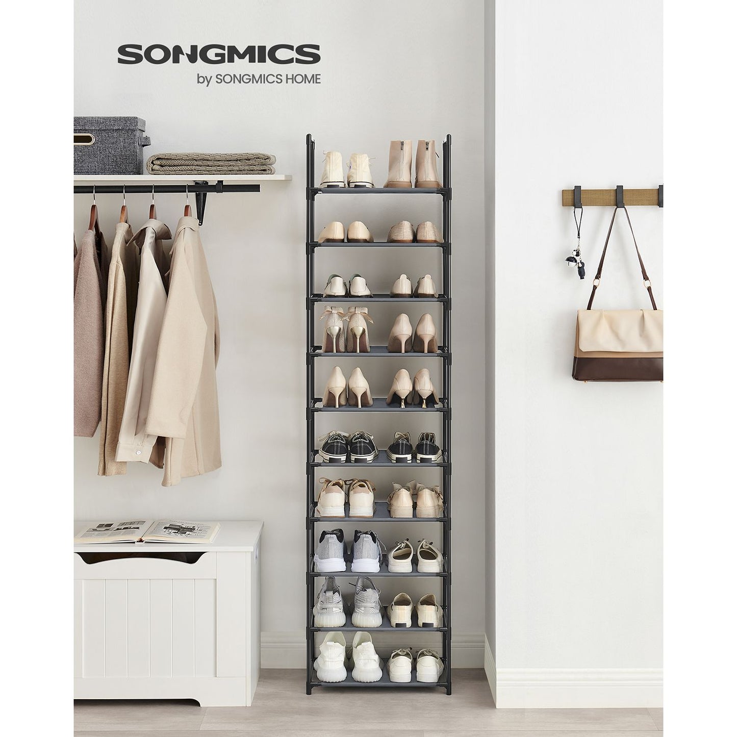10-Tier Shoe Shelf with Metal Frame
