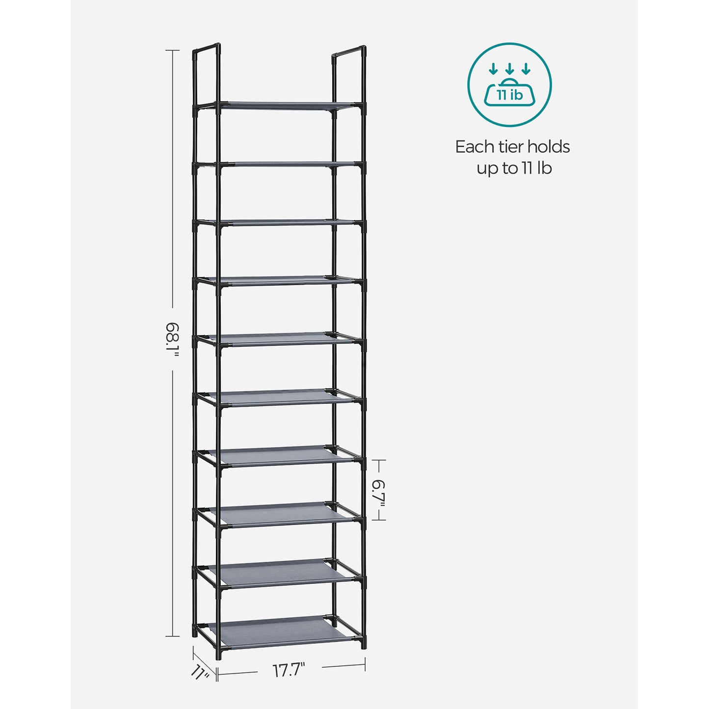 10-Tier Shoe Shelf with Metal Frame