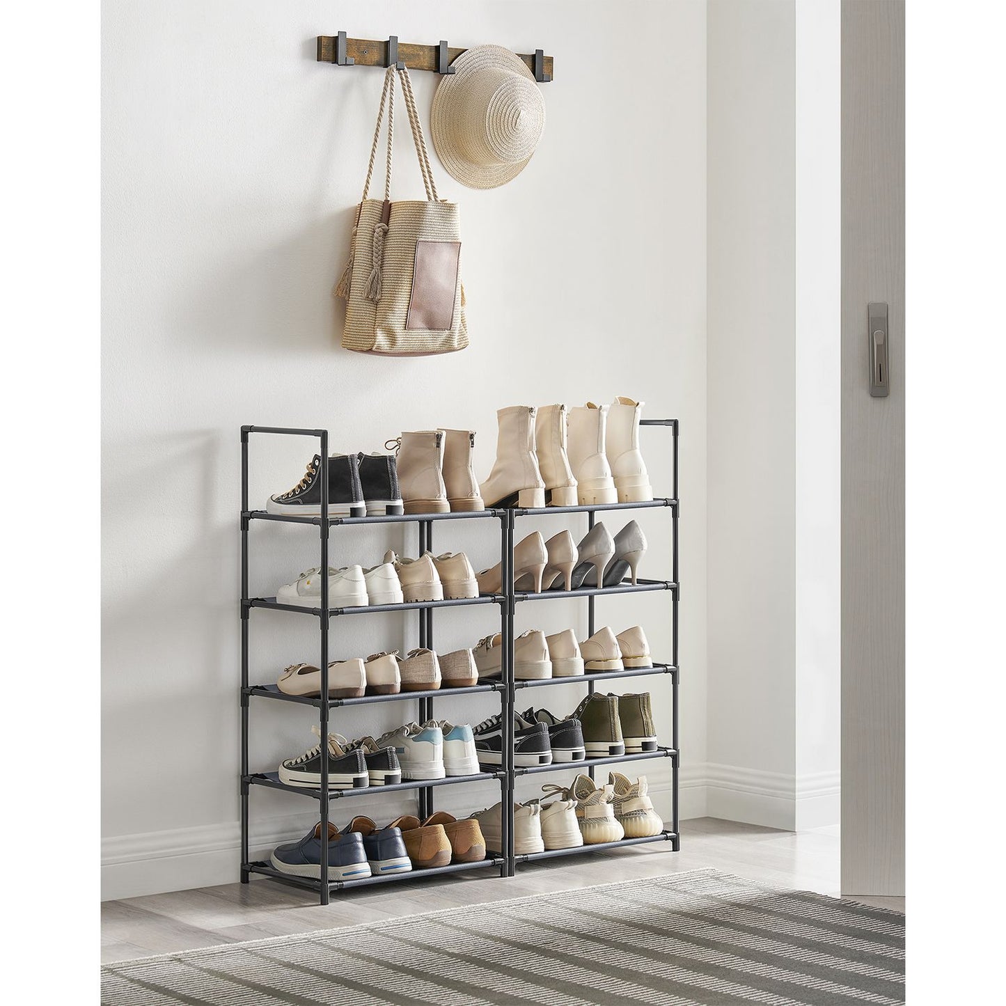 10-Tier Shoe Shelf with Metal Frame