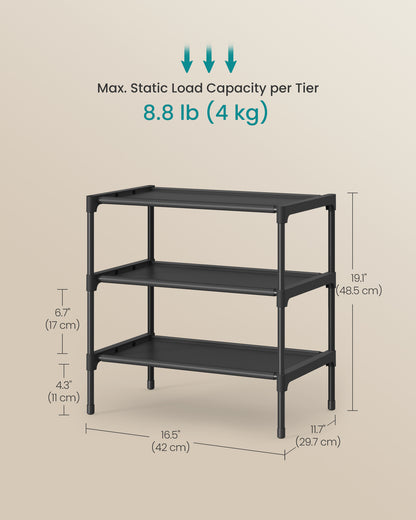 Shoe Rack, 3-Tier Shoe Storage Organizer, Space-Saving, 11.7 x 16.5 x 19.1 Inches