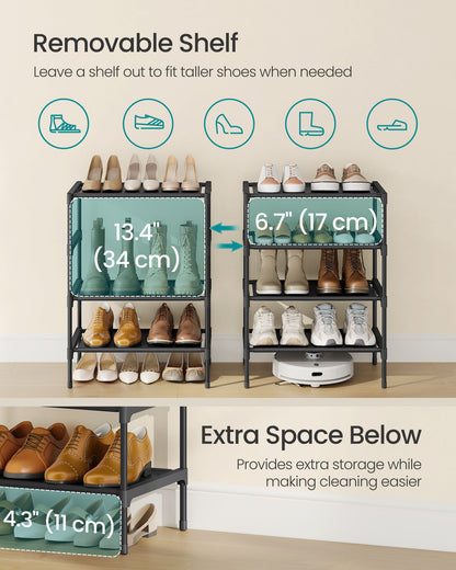 Shoe Rack, 4-Tier Shoe Storage Organizer, Space-Saving, 11.7 x 16.5 x 26 Inches
