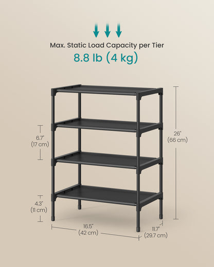 Shoe Rack, 4-Tier Shoe Storage Organizer, Space-Saving, 11.7 x 16.5 x 26 Inches