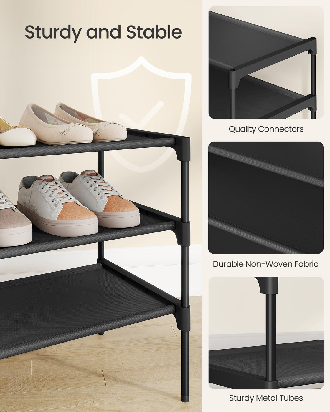 Shoe Rack, 3-Tier Shoe Storage Organizer, Space-Saving, 11.7 x 16.5 x 19.1 Inches - image 15