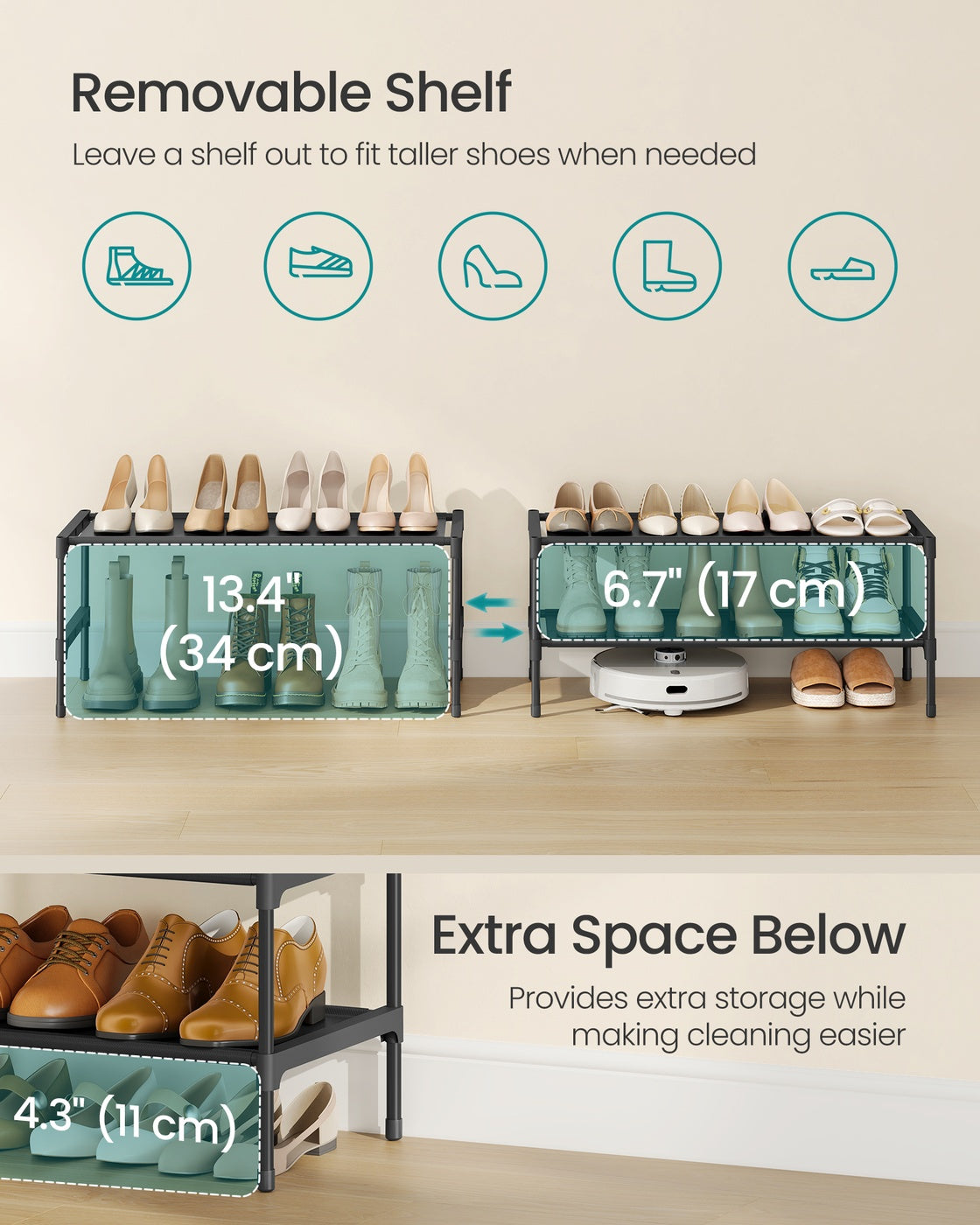 Shoe Rack, 3-Tier Shoe Storage Organizer, Space-Saving, 11.7 x 16.5 x 19.1 Inches - image 16