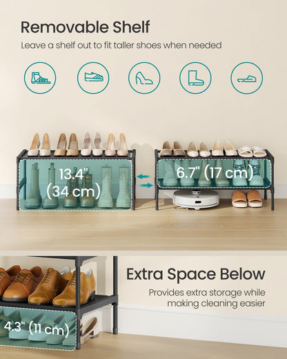 Shoe Rack, 3-Tier Shoe Storage Organizer, Space-Saving, 11.7 x 16.5 x 19.1 Inches - image 16