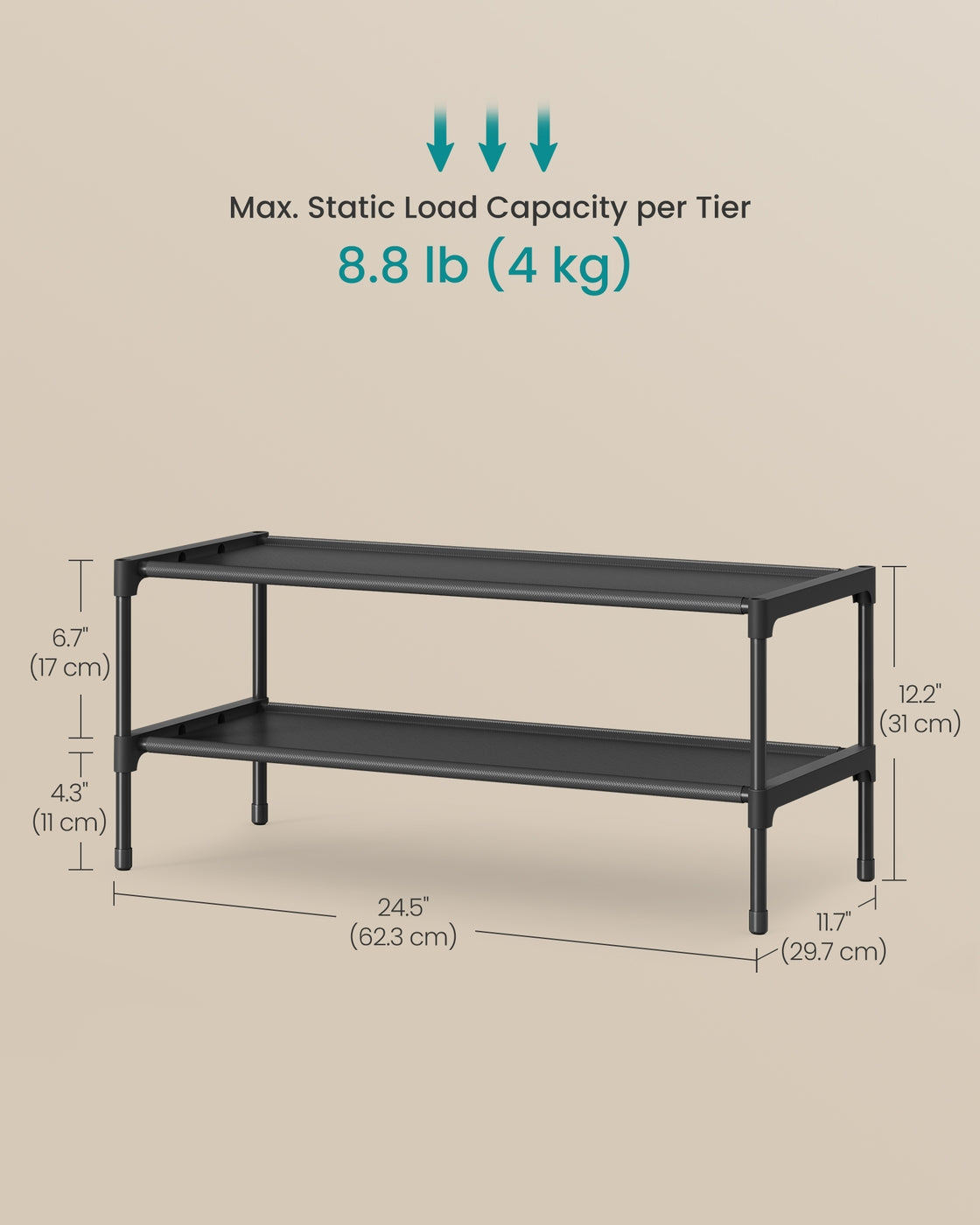 Shoe Rack, 3-Tier Shoe Storage Organizer, Space-Saving, 11.7 x 16.5 x 19.1 Inches - image 18