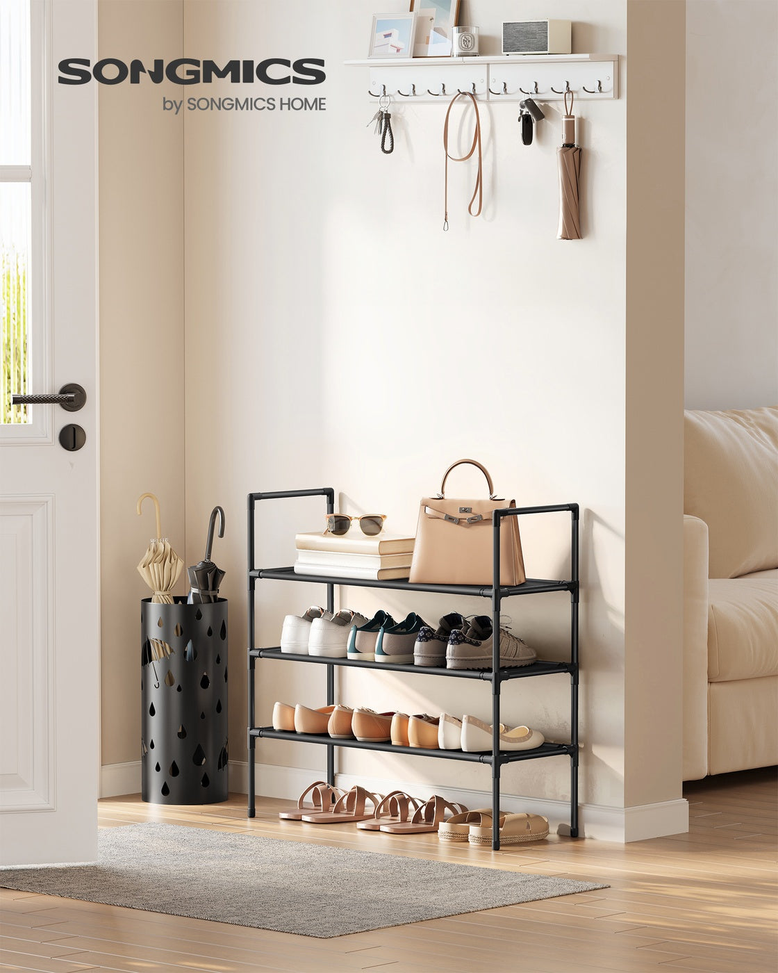 3-Tier Shoe Rack Shoe Storage Black - HWLEXTRA 
