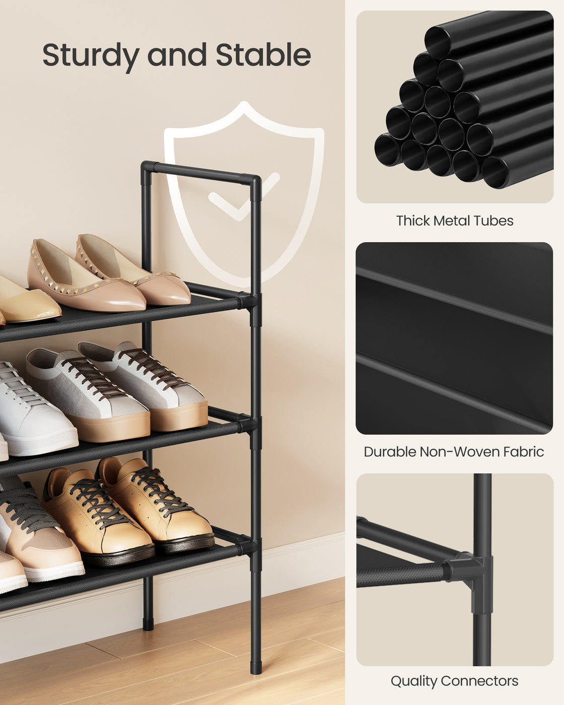 3-Tier Shoe Rack Shoe Storage Black - HWLEXTRA 