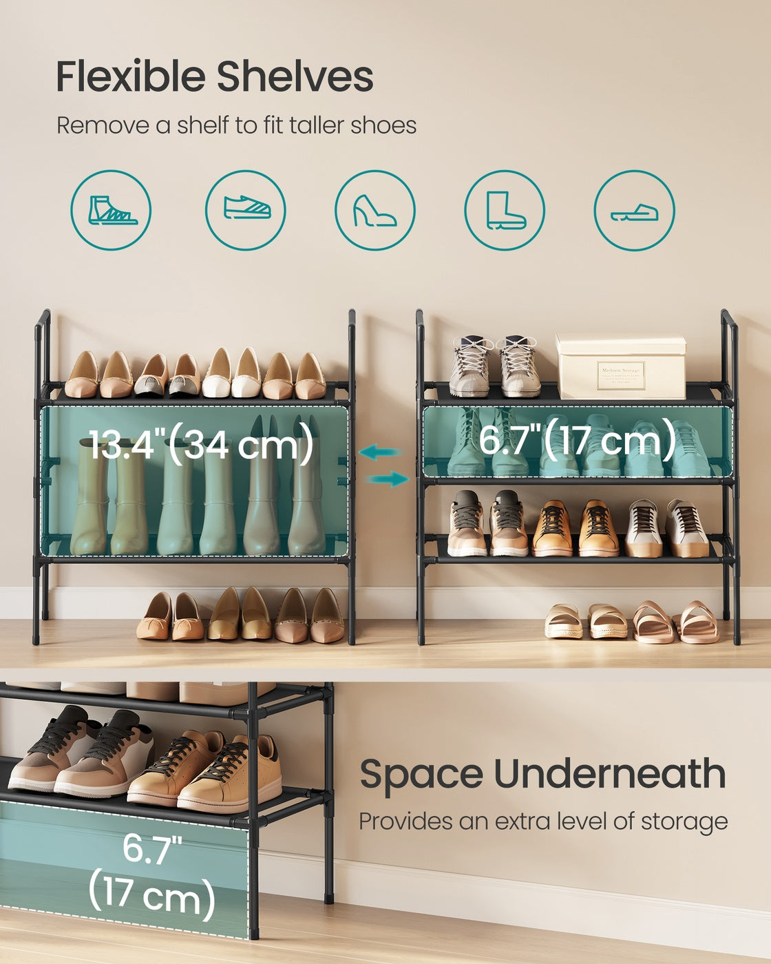 3-Tier Shoe Rack Shoe Storage Black - HWLEXTRA 