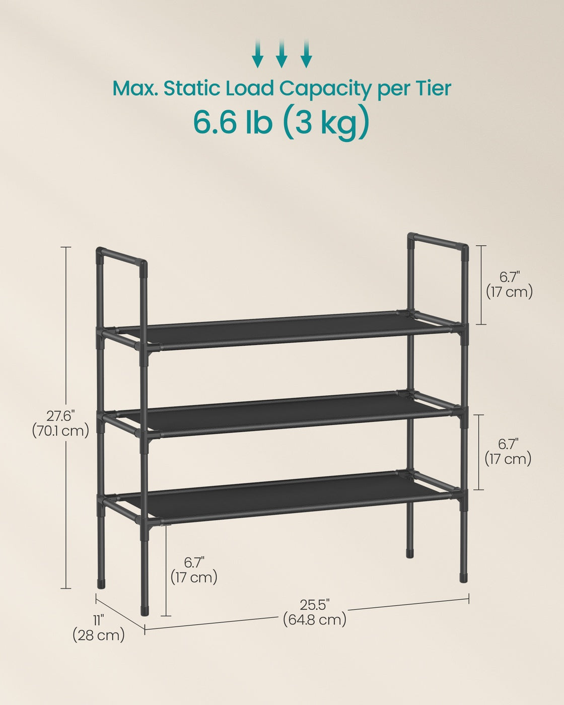 3-Tier Shoe Rack Shoe Storage Black - HWLEXTRA 