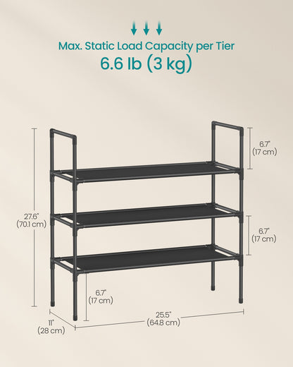 3-Tier Shoe Rack Shoe Storage Black - HWLEXTRA 