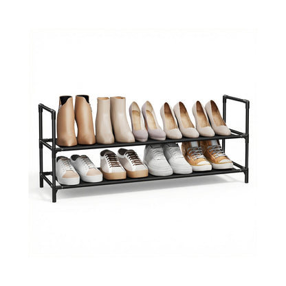 Slim metal shoe rack with fabric shelves for hallway closet - image 13
