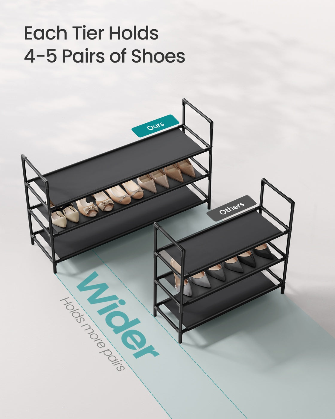 Slim metal shoe rack with fabric shelves for hallway closet - image 4