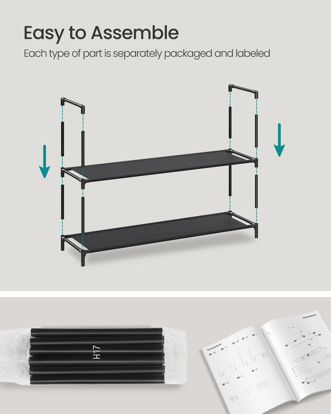 Slim metal shoe rack with fabric shelves for hallway closet - image 9