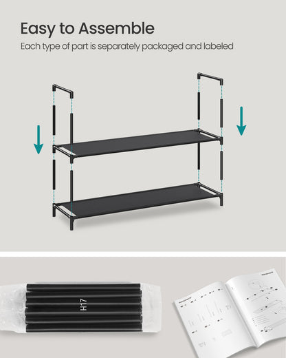 Slim metal shoe rack with fabric shelves for hallway closet - image 9