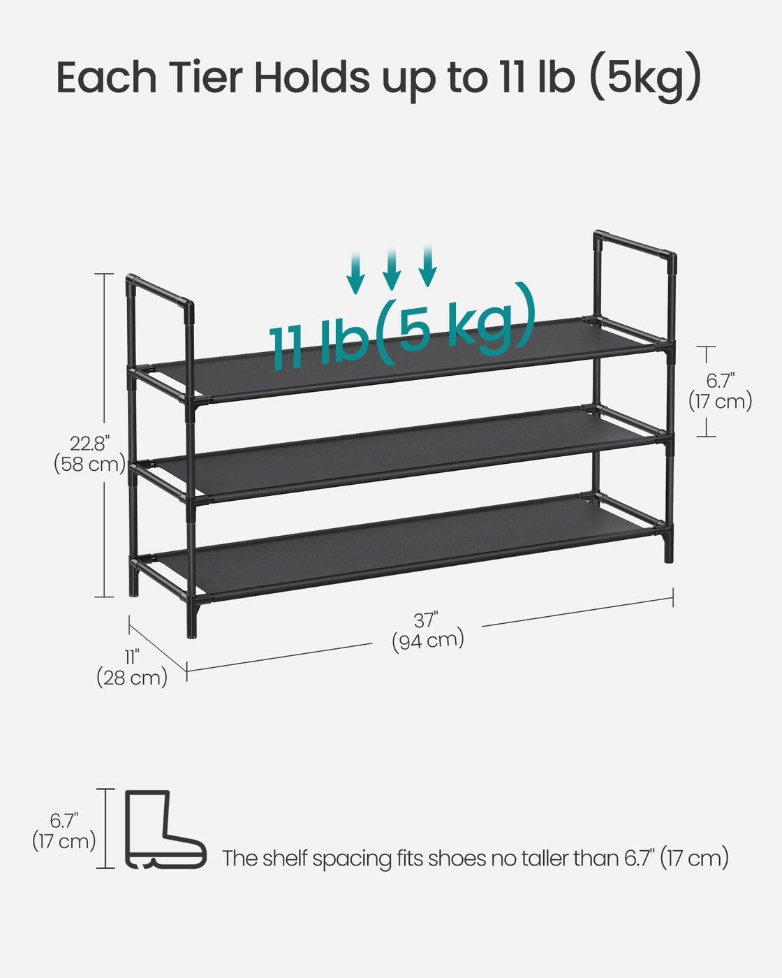 Slim metal shoe rack with fabric shelves for hallway closet - image 8