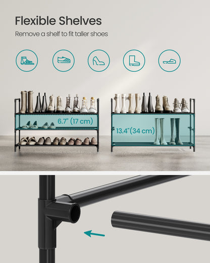 Slim metal shoe rack with fabric shelves for hallway closet - image 6