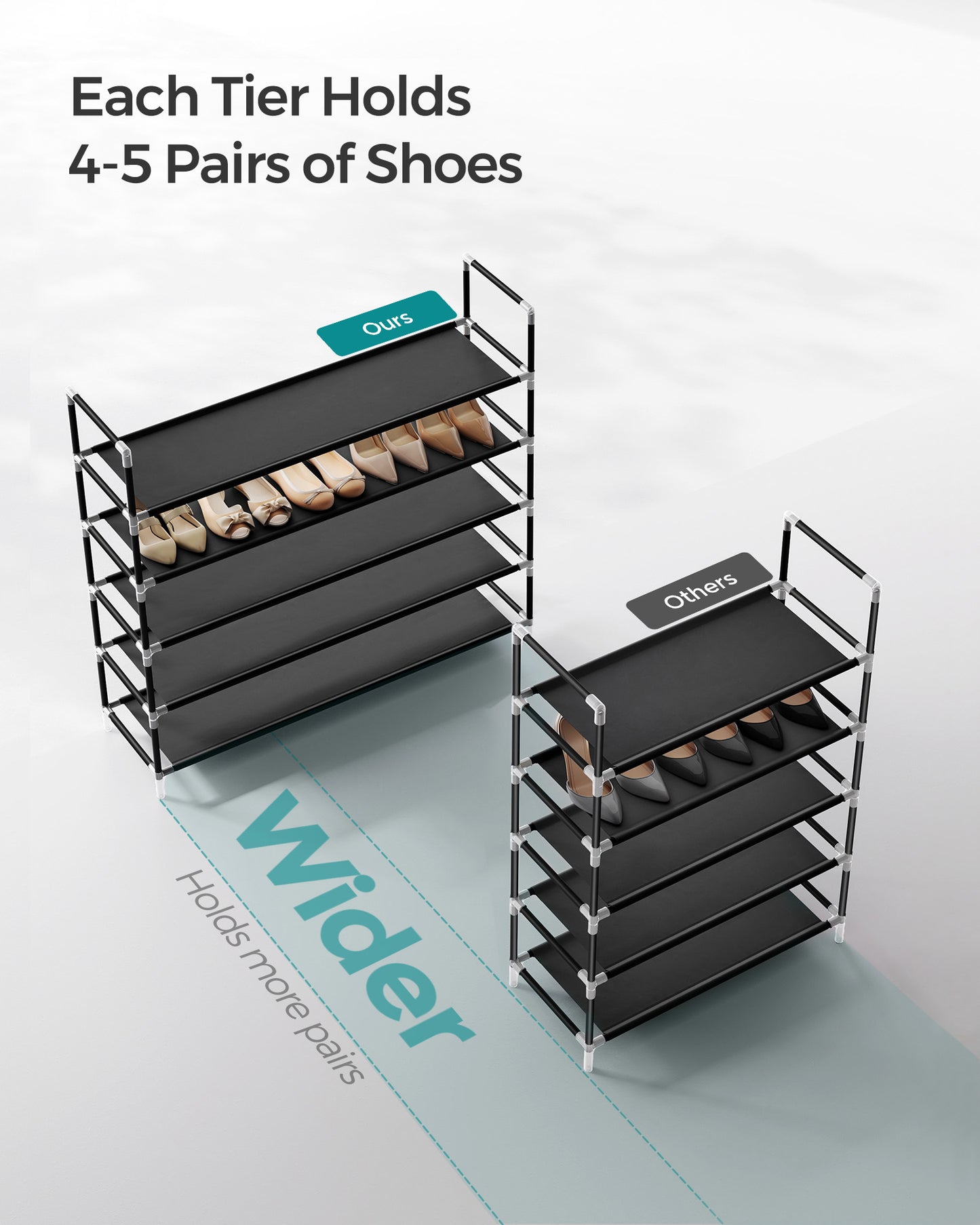 5-Tier Shoe Rack with Metal Frame