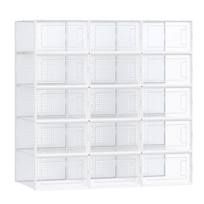 Shoe Boxes, Pack of 15 Shoe Storage Organizers, Stackable Clear Plastic Boxes for Closet, Sneakers - HWLEXTRA 