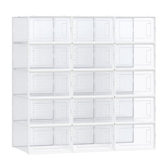 Shoe Boxes, Pack of 15 Shoe Storage Organizers, Stackable Clear Plastic Boxes for Closet, Sneakers - HWLEXTRA 