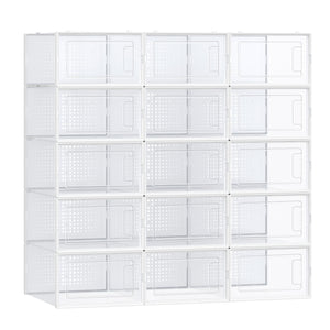 Shoe Boxes, Pack of 15 Shoe Storage Organizers, Stackable Clear Plastic Boxes for Closet, Sneakers