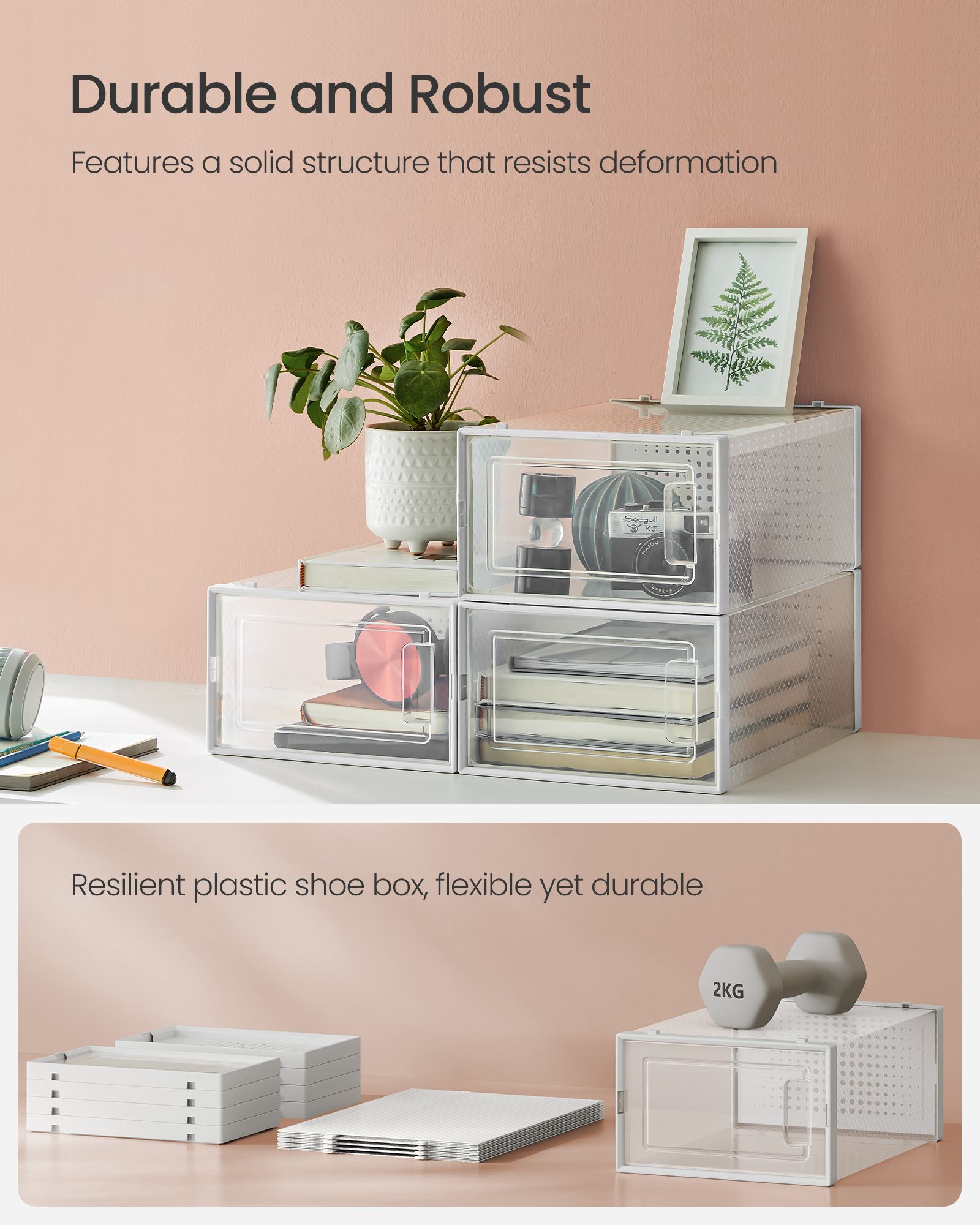 Shoe Boxes, Pack of 15 Shoe Storage Organizers, Stackable Clear Plastic Boxes for Closet, Sneakers - HWLEXTRA 