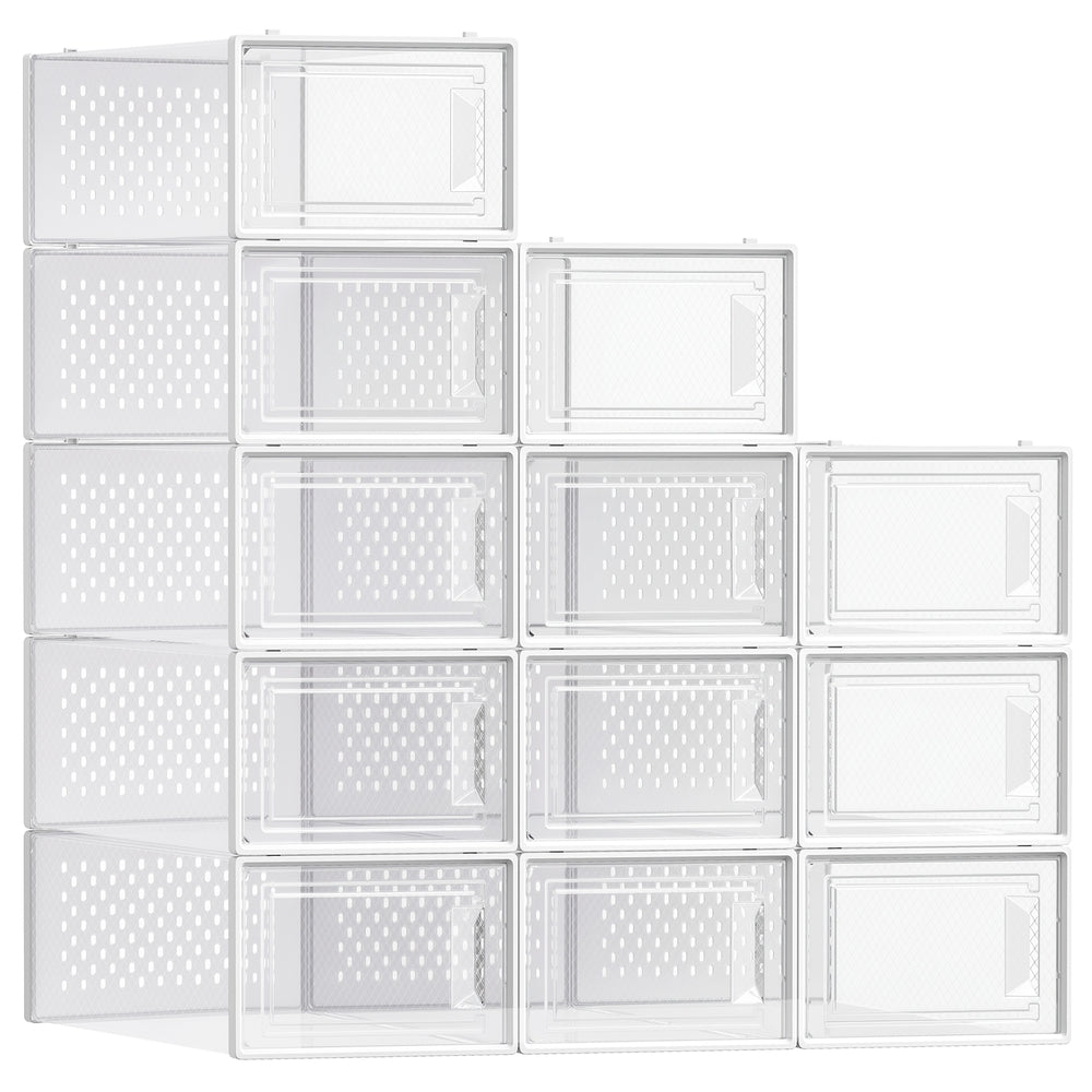 Shoe Boxes, Pack of 12 Stackable Shoe Storage Organizers, Foldable and Versatile for Sneakers