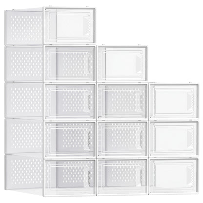 Shoe Boxes, Pack of 12 Stackable Shoe Storage Organizers, Foldable and Versatile for Sneakers