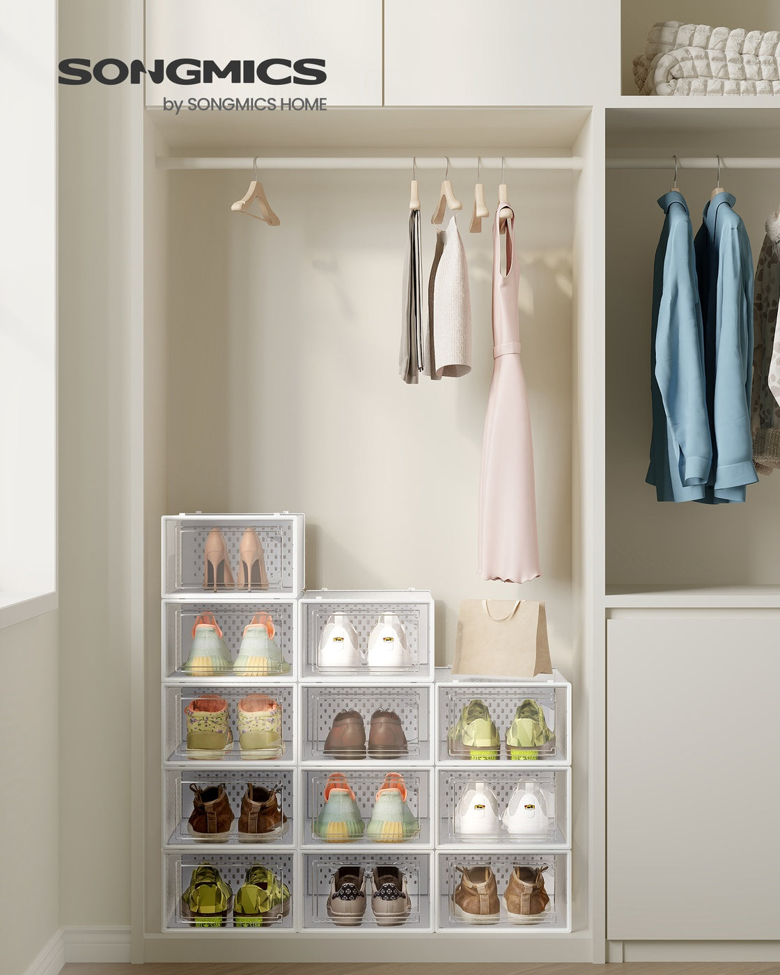 Shoe Boxes, Pack of 12 Stackable Shoe Storage Organizers, Foldable and Versatile for Sneakers