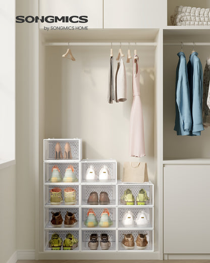 Shoe Boxes, Pack of 12 Stackable Shoe Storage Organizers, Foldable and Versatile for Sneakers