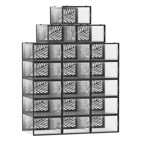 Clear Shoe Boxes, Set of 18 Stackable Plastic Shoe Organizer
