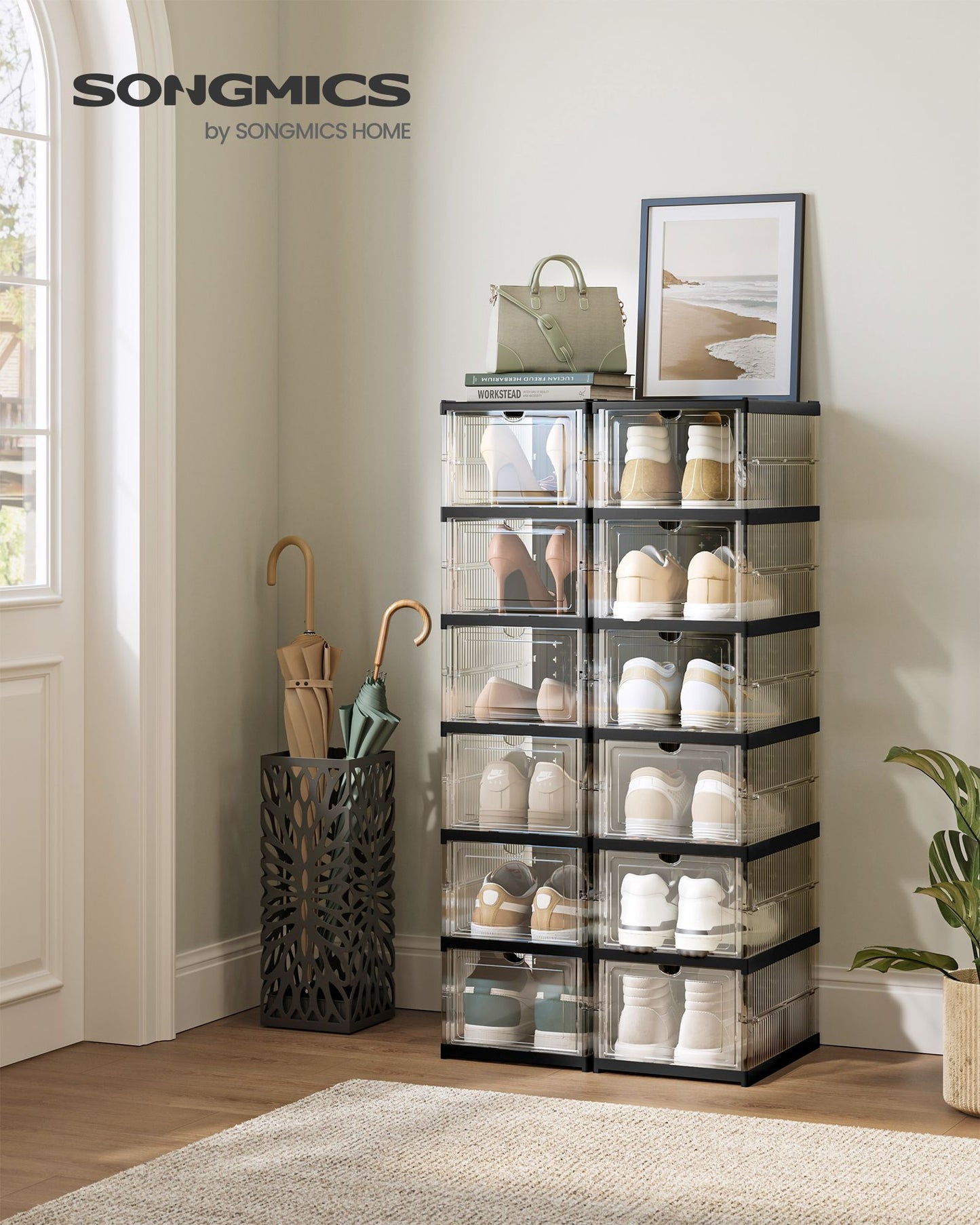 Pack of 12 Foldable Shoe Boxes, Fit up to US Size 13 - HWLEXTRA 