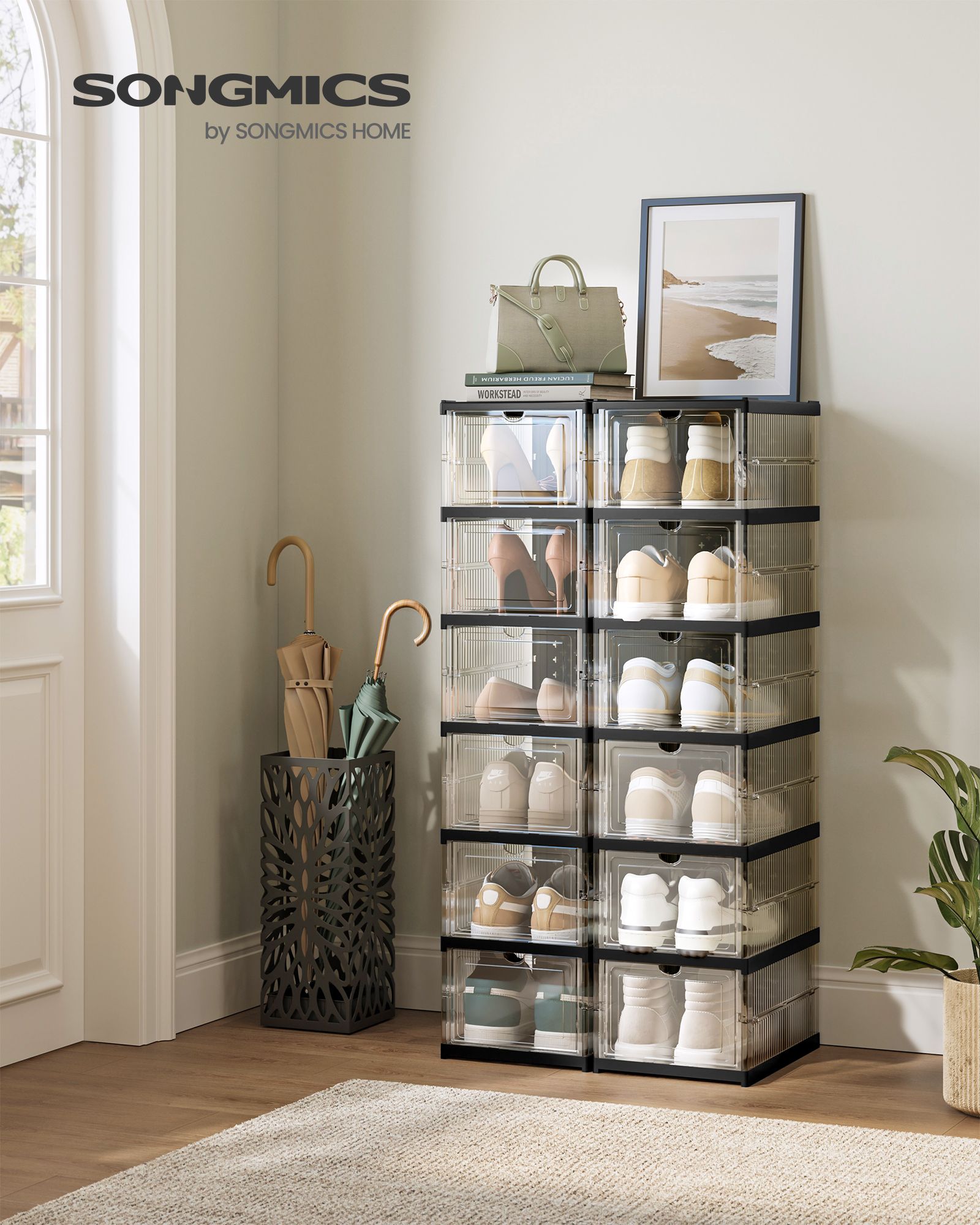 Pack of 12 Foldable Shoe Boxes, Fit up to US Size 13 - HWLEXTRA 
